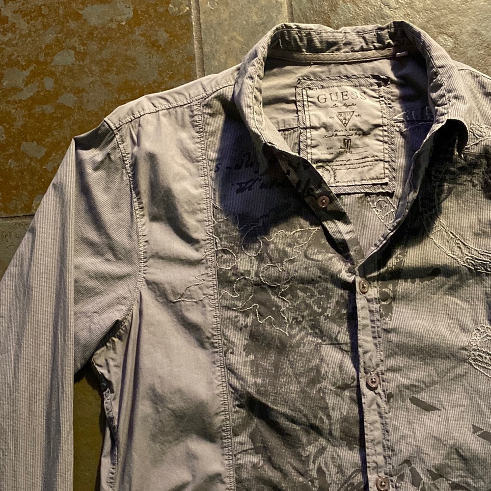 GUESS Button Down Long Sleeve Mens Shirt ~ Grey ~EUC
